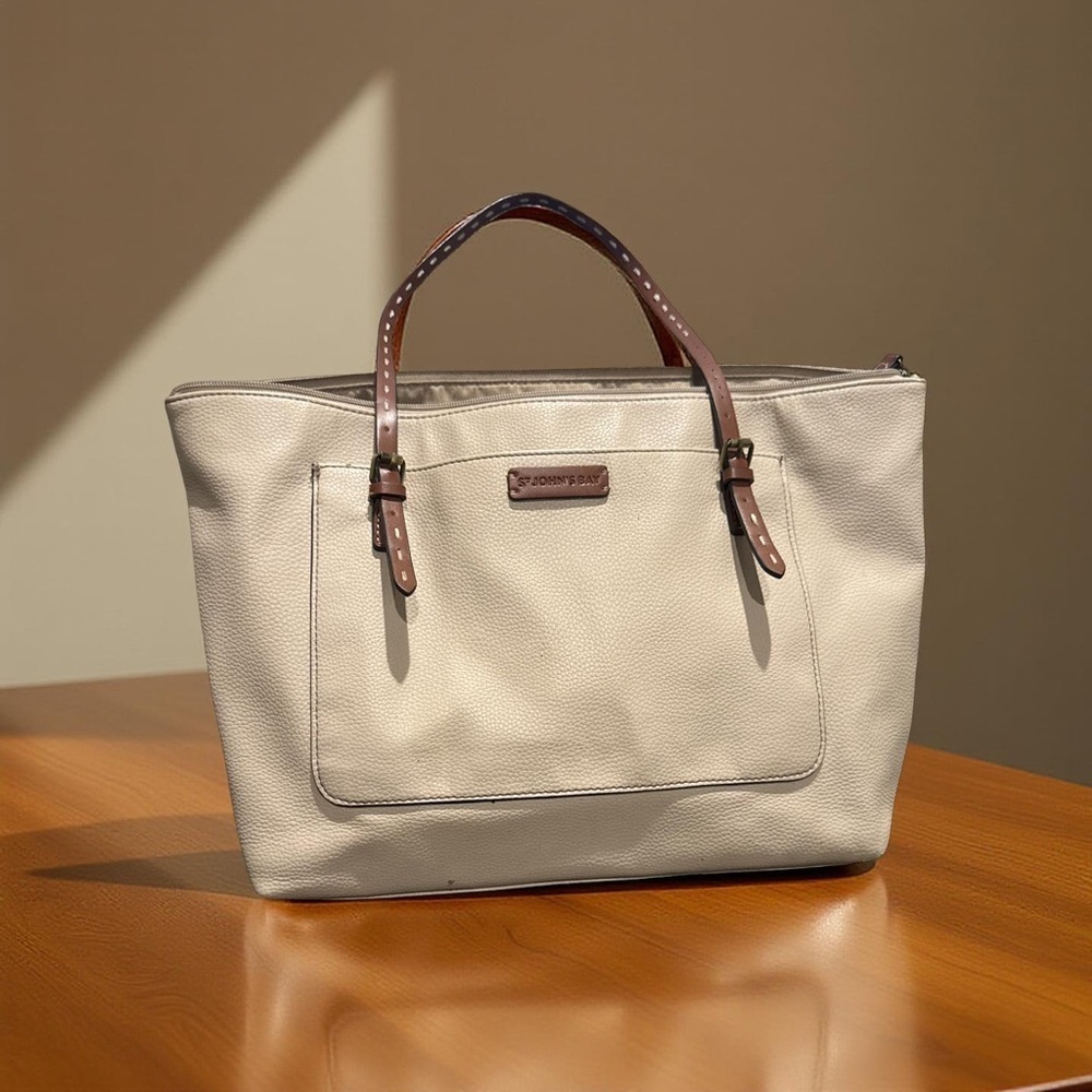 Elegant Cream Tote with Brown Handles